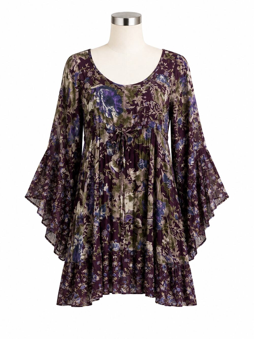 Free People "Heart of Gold" Floral Bell Sleeve Mini Dress – Size XS